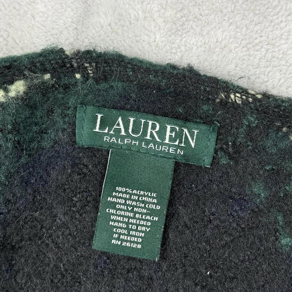 Lauren Ralph Lauren Classic Plaid Fringe Poncho Shawl Green One Size Wrap Soft - Picture 4 of 8